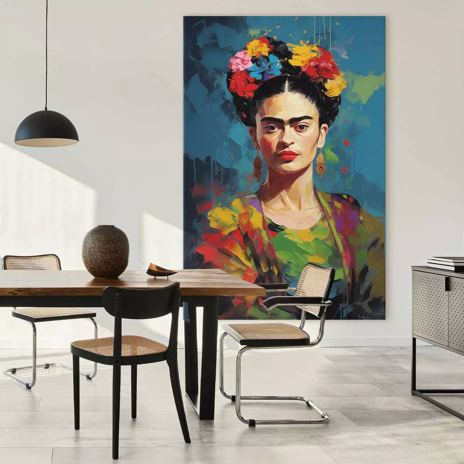 Large canvas print Frida Kahlo - Colorful Portrait With Visible Brushstrokes