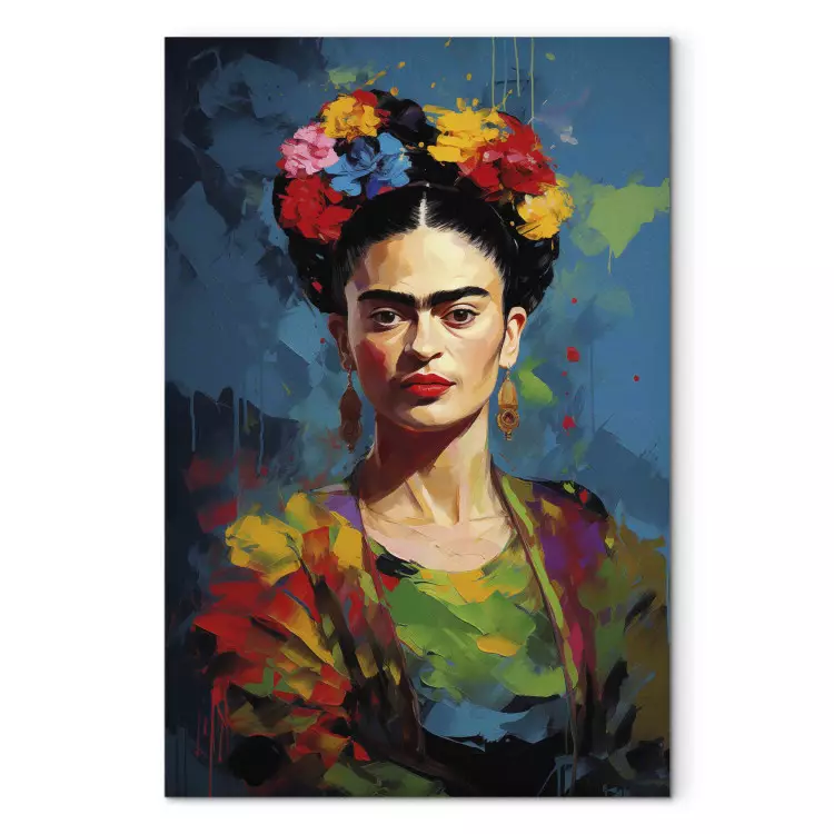 Large canvas print Frida Kahlo - Colorful Portrait With Visible Brushstrokes [Large Format]