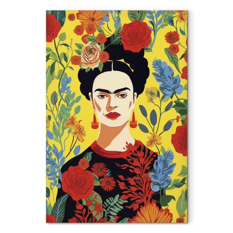 Canvas Frida Kahlo - Portrait of the Artist on a Yellow Floral Background