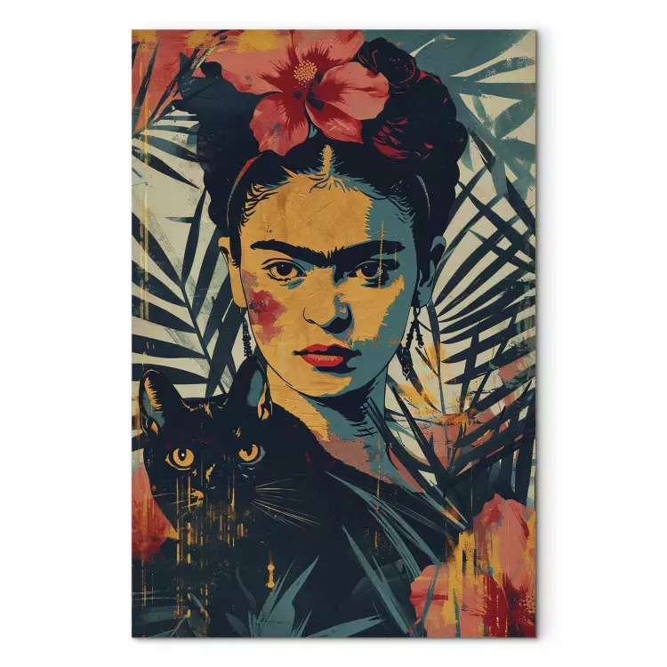 Canvas Frida Kahlo - A Portrait of the Artist Inspired by the Risograph Technique