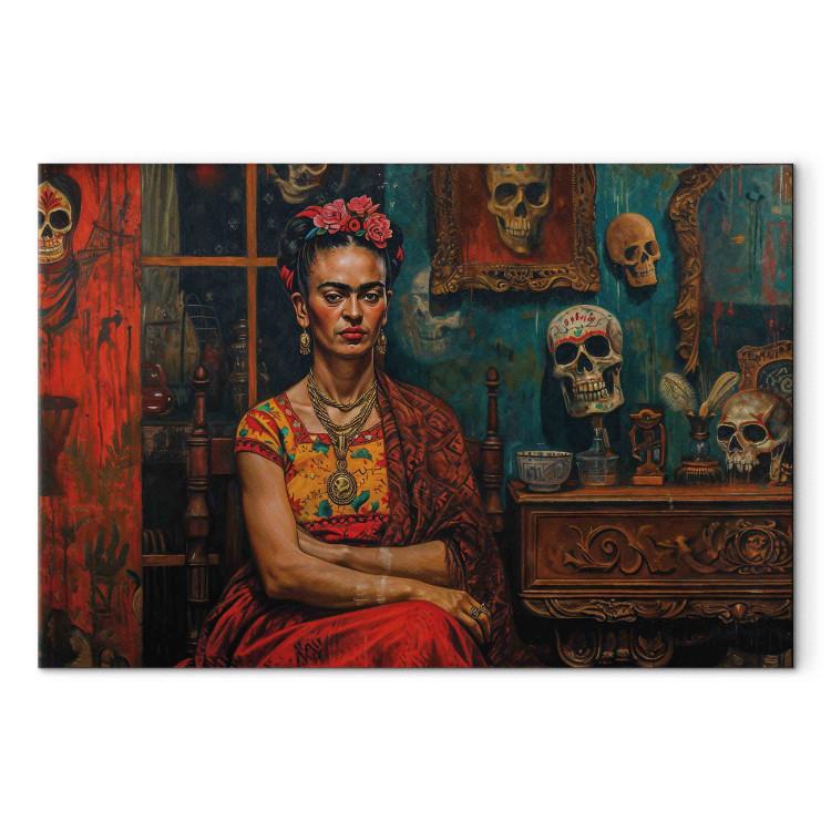 Canvas Frida Kahlo - Composition With the Painter Sitting in a Room With Skulls