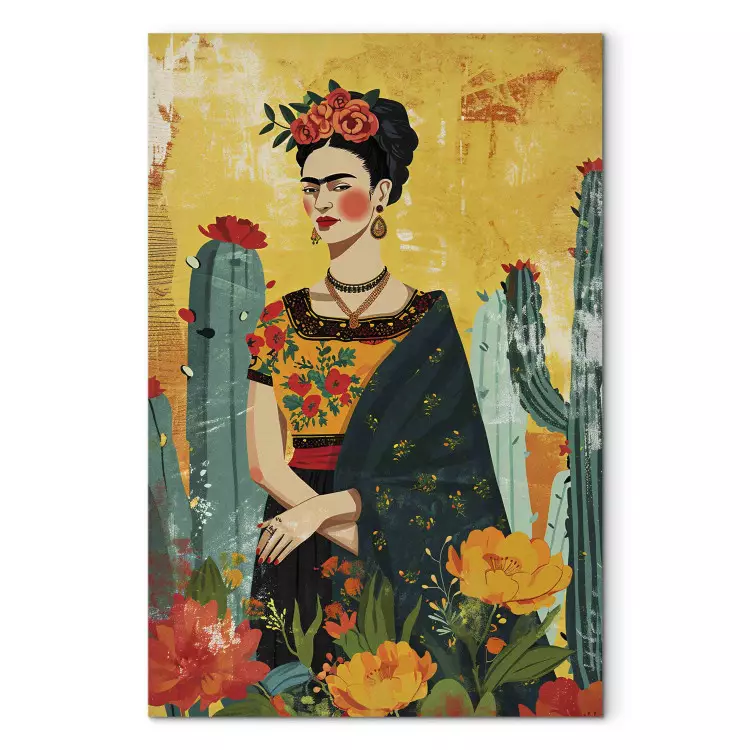 Canvas Frida Kahlo - An Artistic Representation of the Artist With Cacti