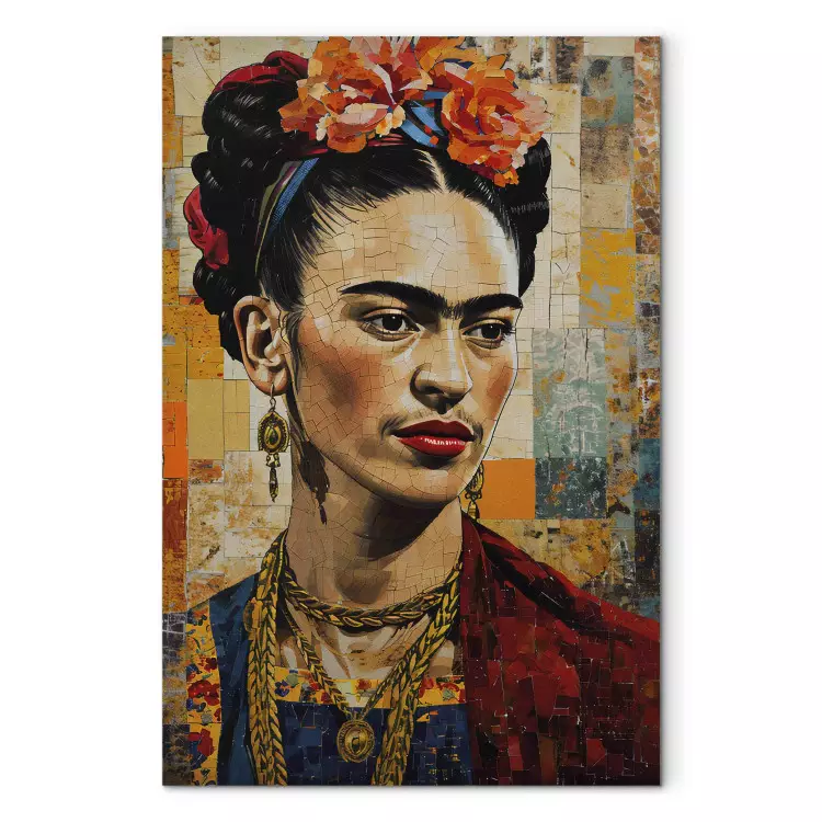 Canvas Frida Kahlo - Portrait on a Mosaic Background Inspired by Klimt’s Style