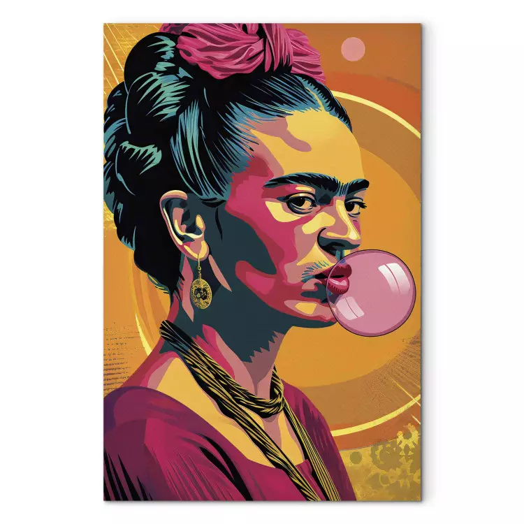 Canvas Frida Kahlo - Portrait of a Woman With Bubble Gum in Pop-Art Style
