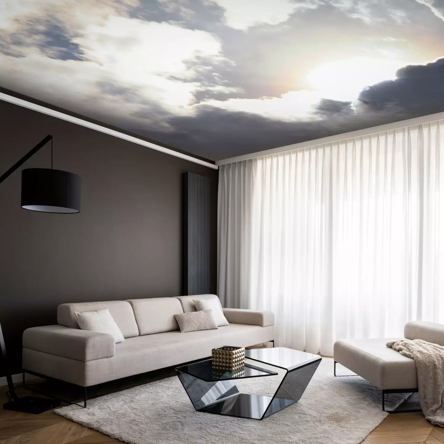 Photo Wallpaper Sky With Clouds - Light Blue Motif With Sun Rays