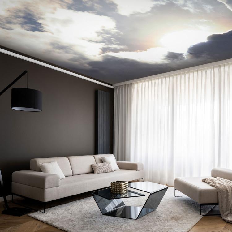 Wall Mural Sky With Clouds - Light Blue Motif With Sun Rays