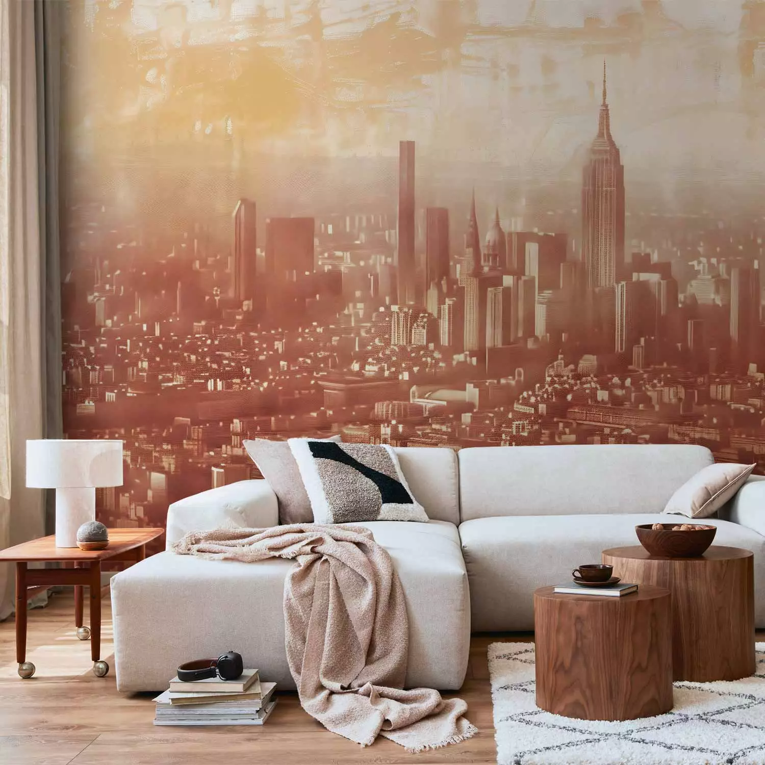 Photo Wallpaper City View - Composition With Buildings in Terracotta Color