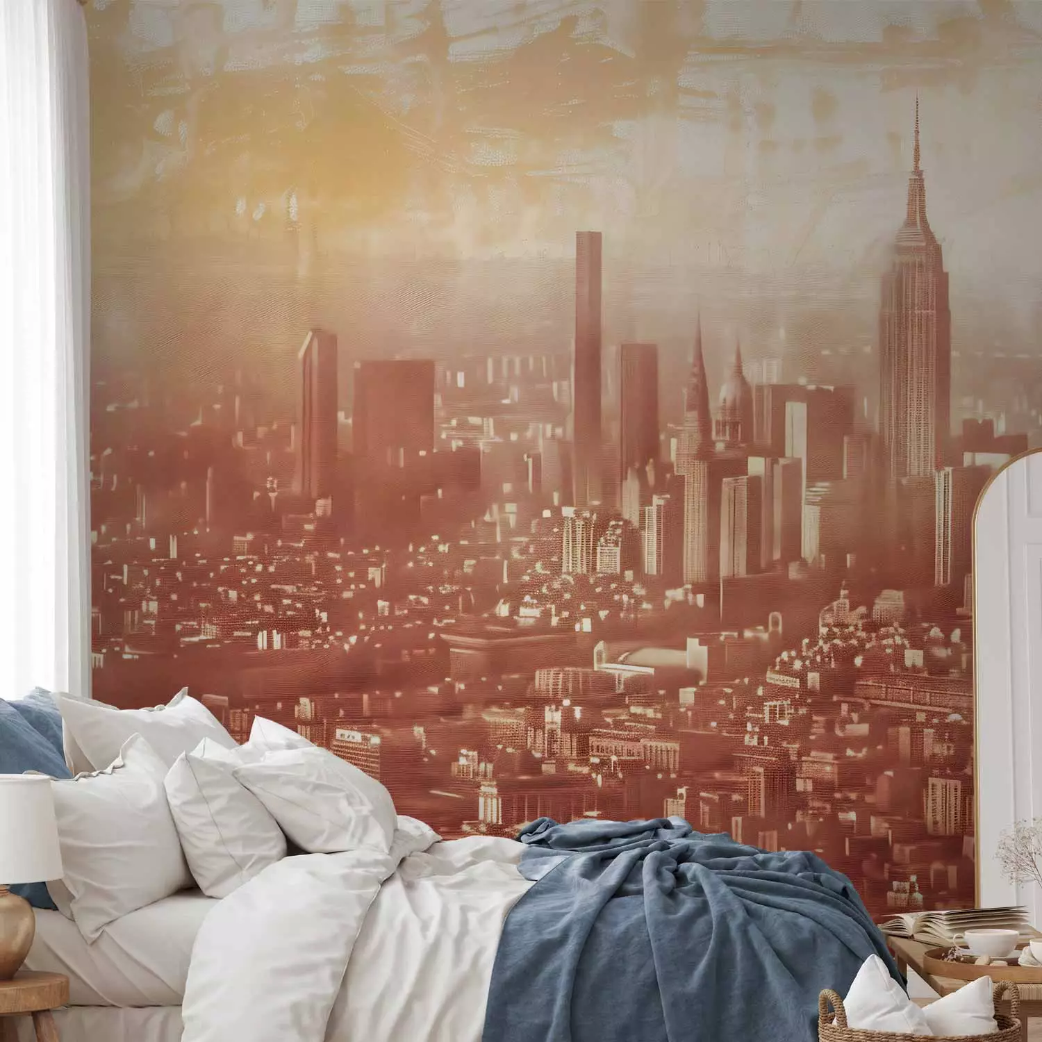 Photo Wallpaper City View - Composition With Buildings in Terracotta Color