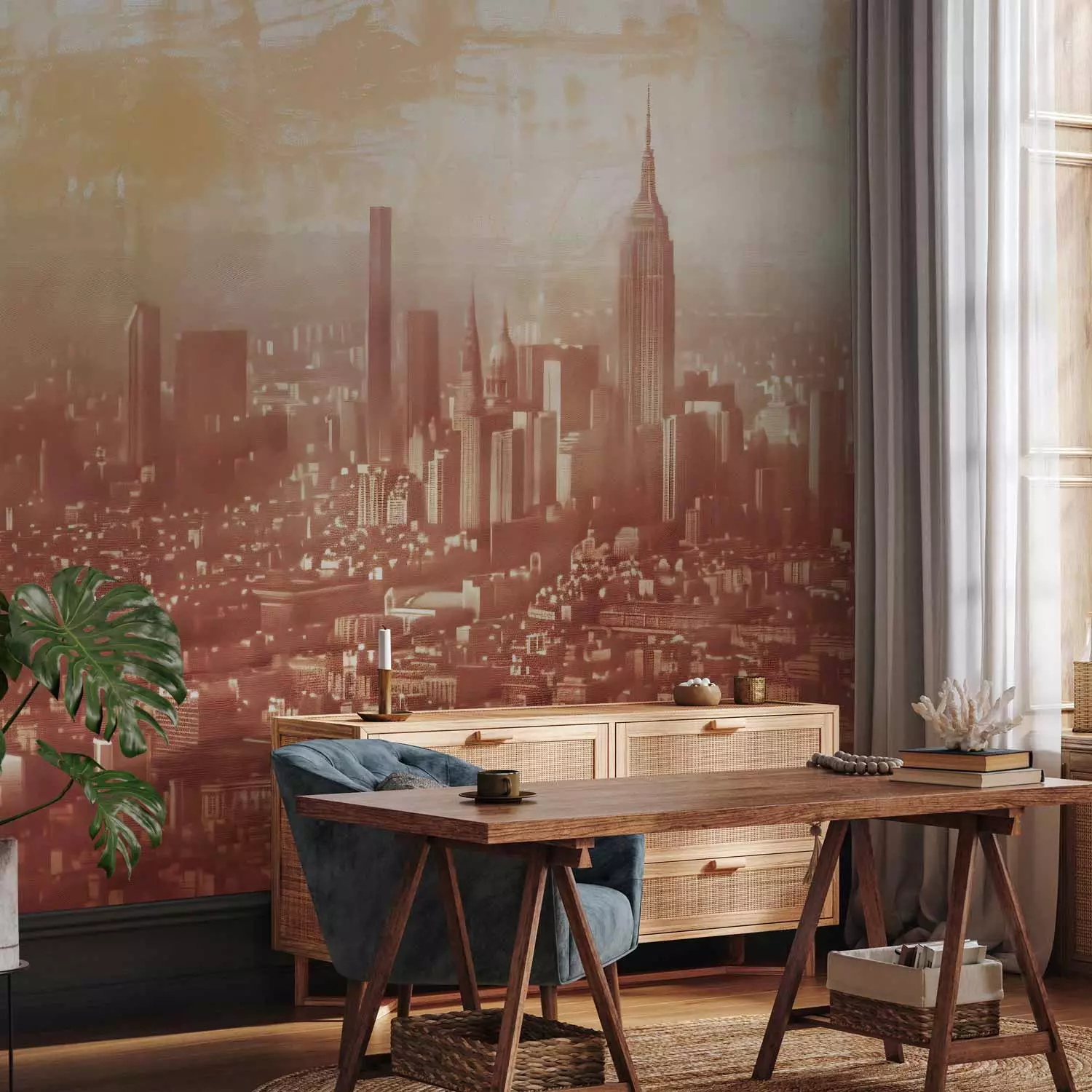 Photo Wallpaper City View - Composition With Buildings in Terracotta Color