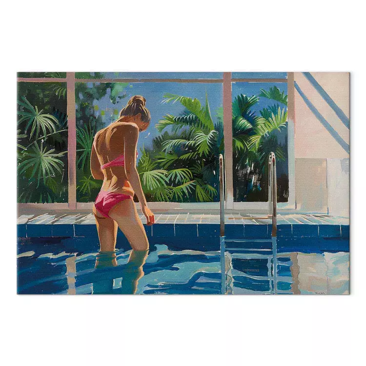 Tropical Relaxation - Woman in Pink Swimsuit by the Pool