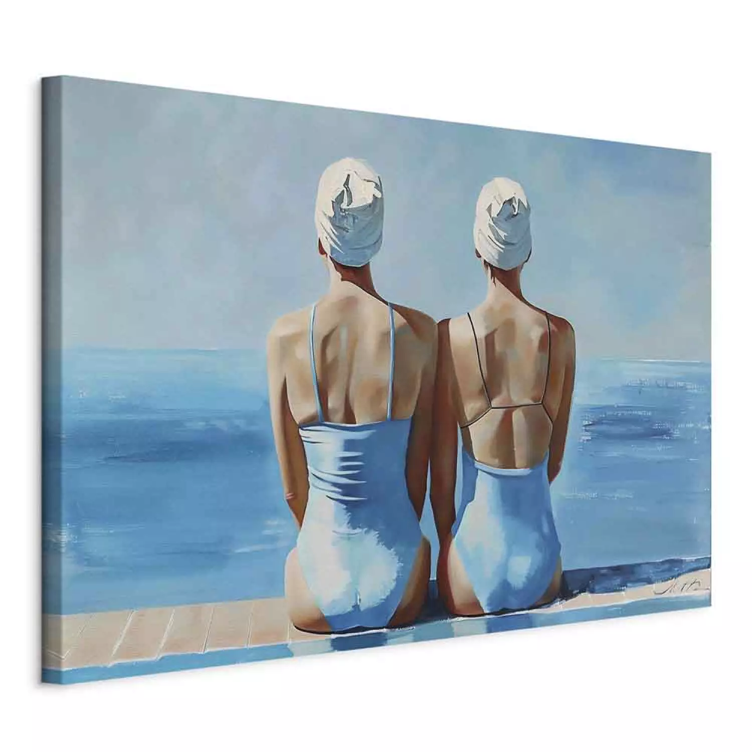 Canvas Print Blue Harmony - Two Women in Swimsuits by the Sea