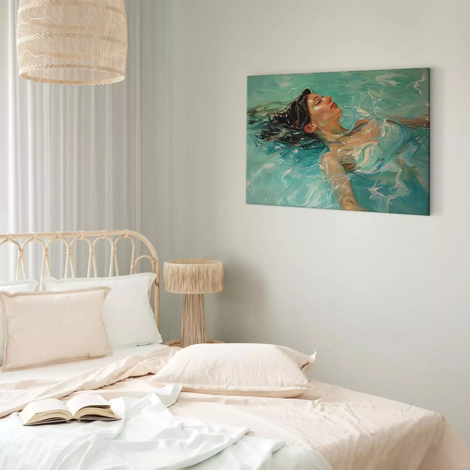 Canvas Painting Water Meditation Woman in Relaxing Pose Floating