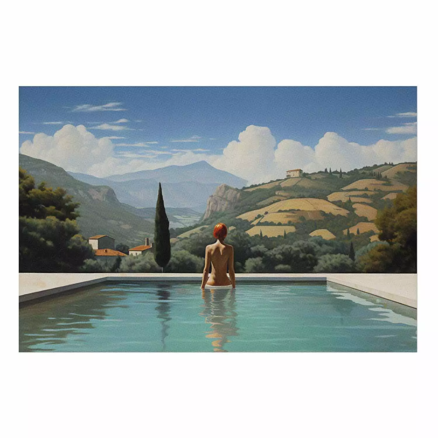 Wall Poster Tuscan Hills - Woman in Pool with Scenic Hills View