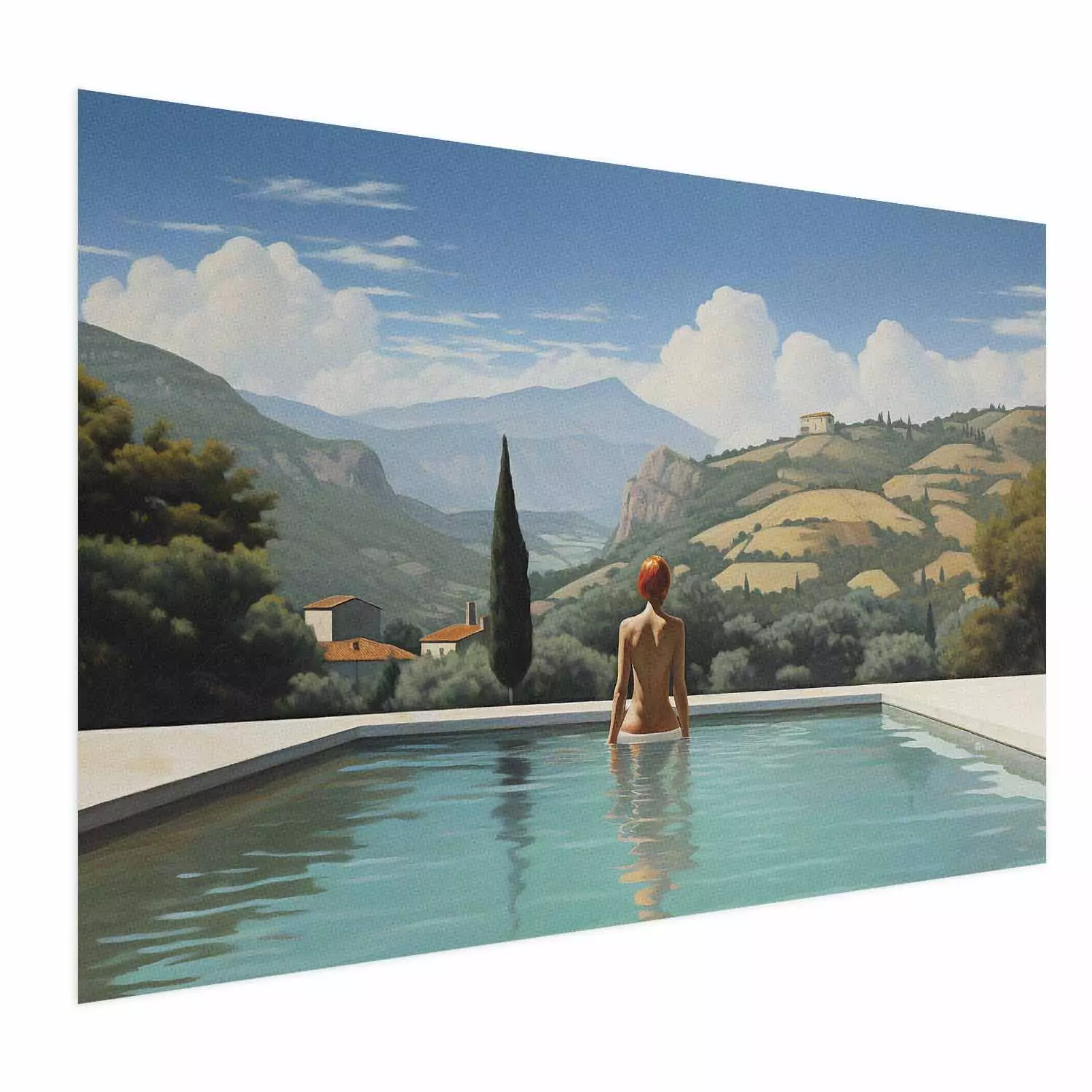 Wall Poster Tuscan Hills - Woman in Pool with Scenic Hills View