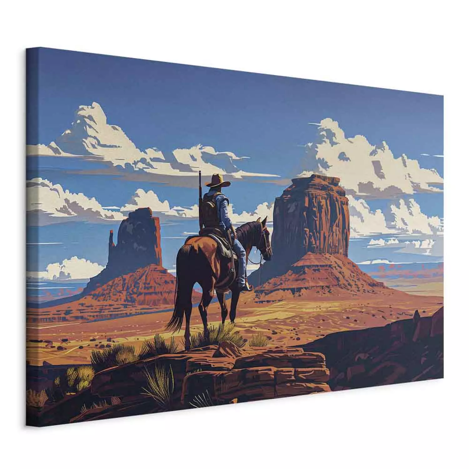 Canvas Cowboy on the Wasteland - Rider Admiring Rocky Landscapes