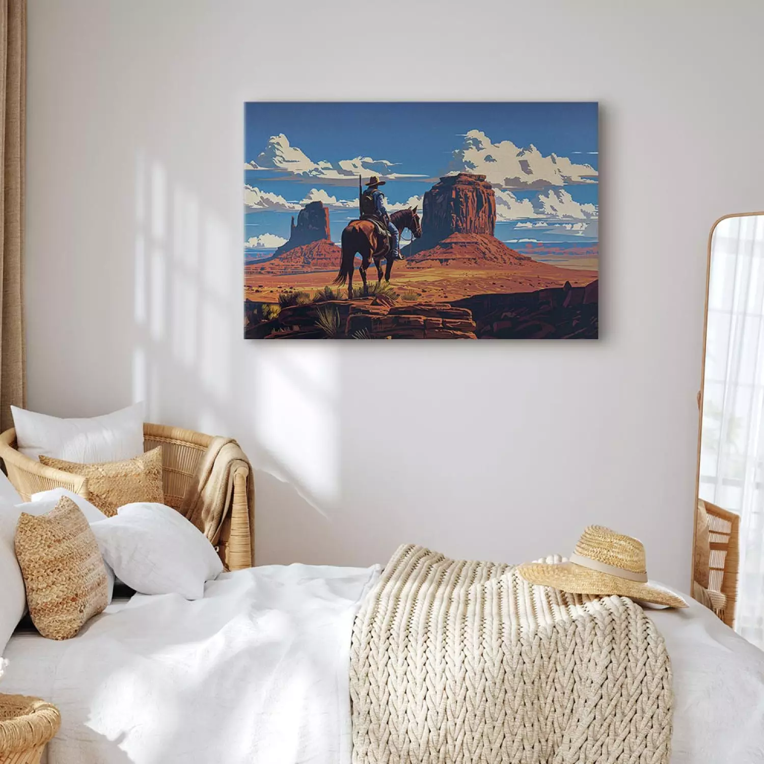 Canvas Cowboy on the Wasteland - Rider Admiring Rocky Landscapes