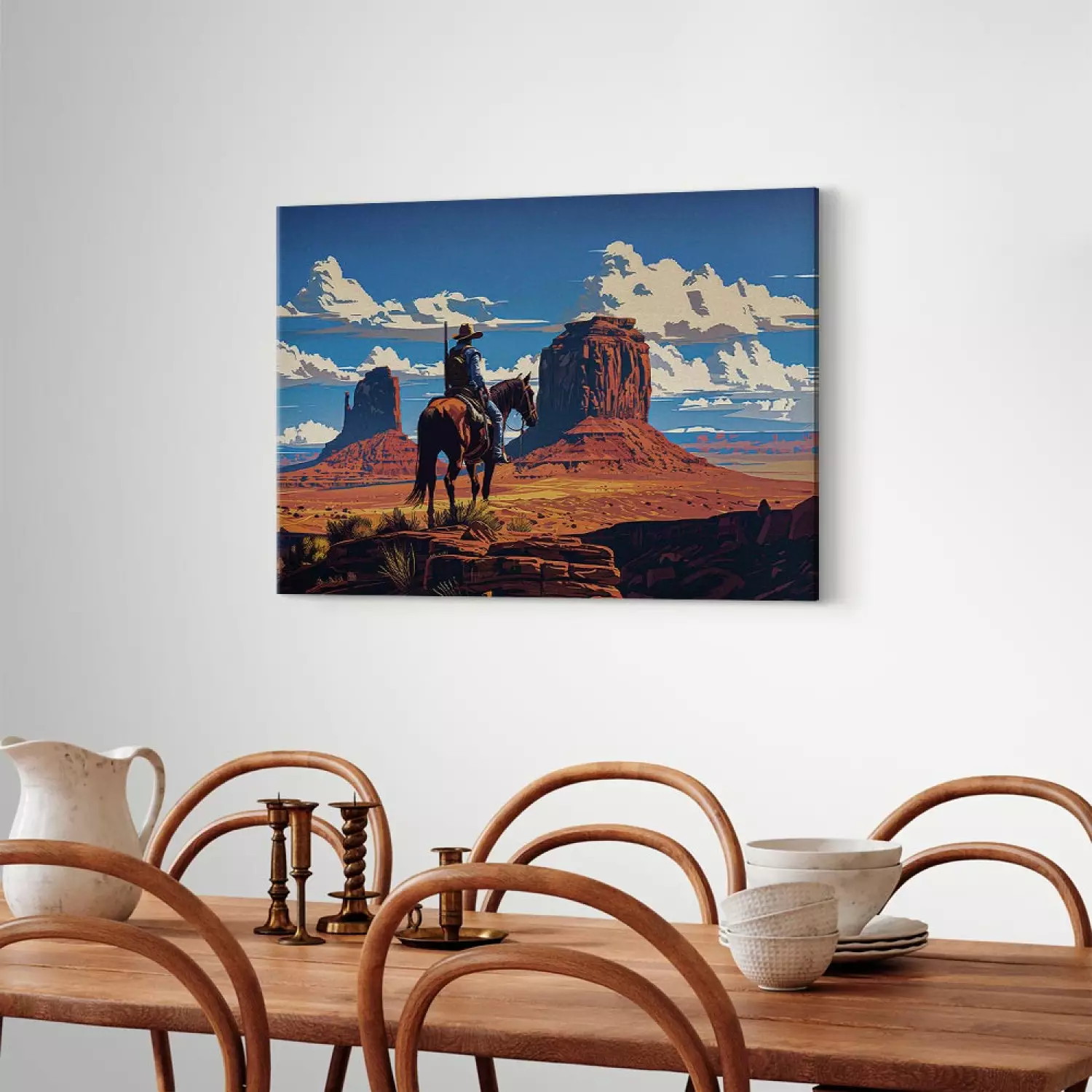 Canvas Cowboy on the Wasteland - Rider Admiring Rocky Landscapes