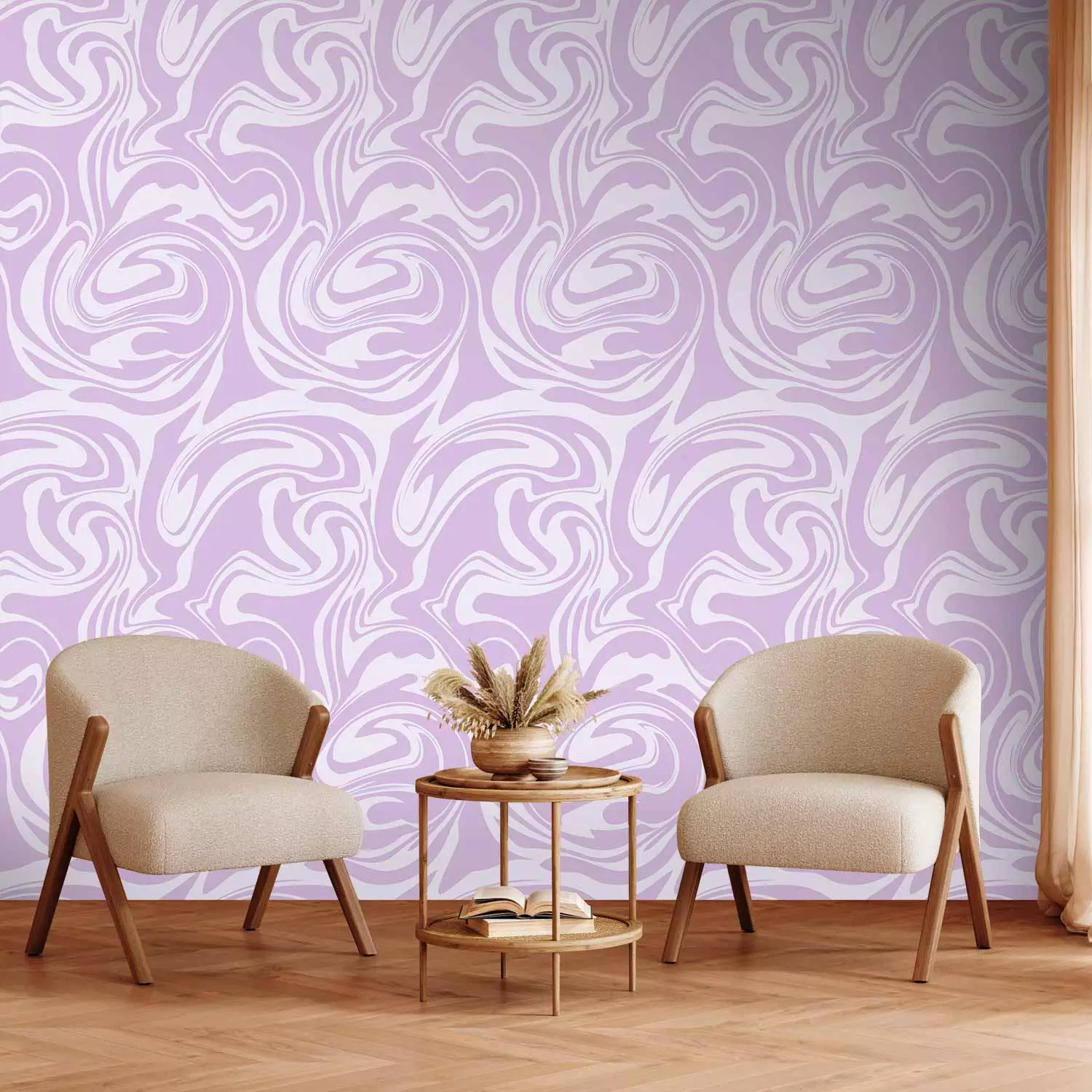 Modern Wallpaper Purple Swirl - Abstract Pattern in Lavender Shades - bimago