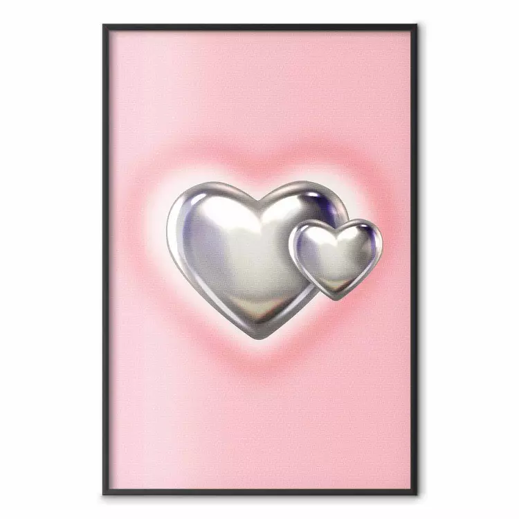 Metallic Love - Silver Hearts on a Soft Pink Background with Blur Effect