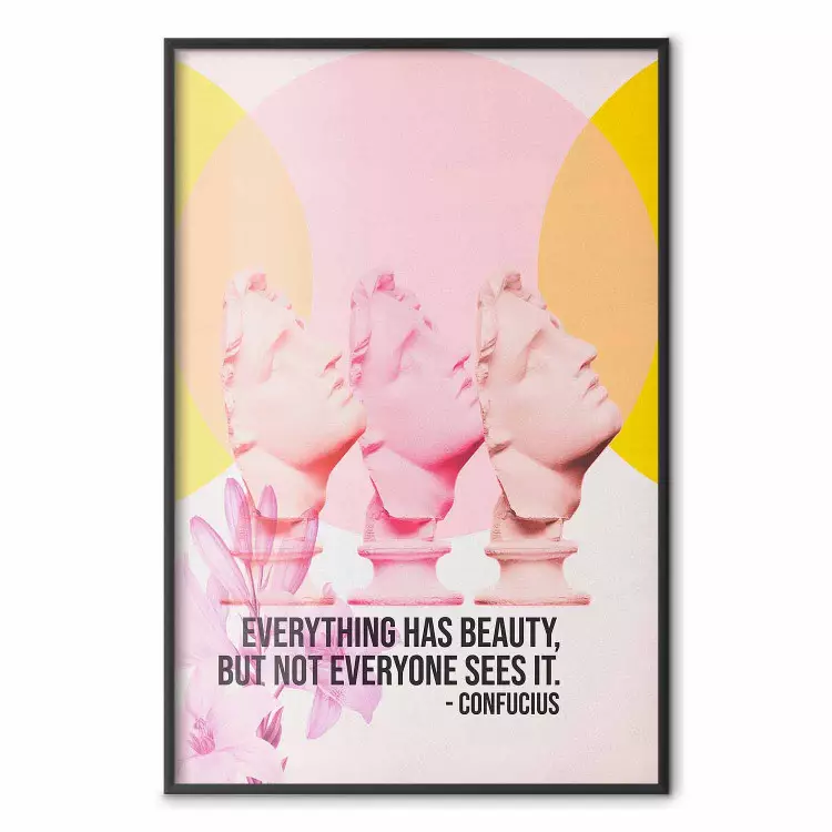 Sculptures and Quote - Three Pastel Heads on Colorful Background with Confucius Quote