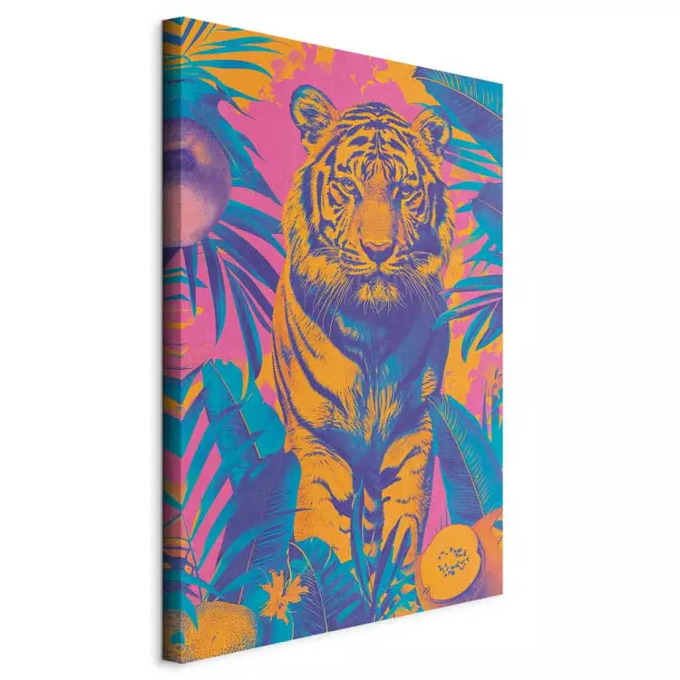 Tropical Tiger - Wild Animal Among Exotic Plants and Fruits