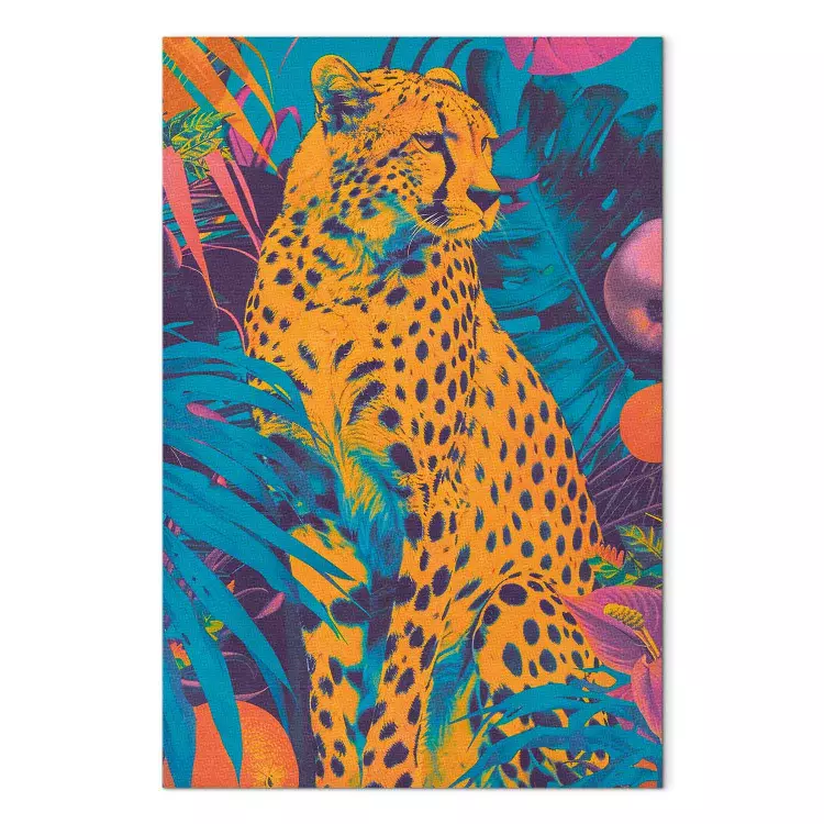 Pop-Art Cheetah - Wild Cat in Vivid Colors Surrounded by Tropical Foliage