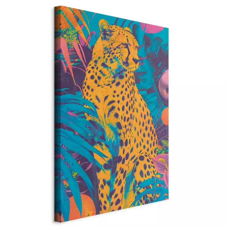 Pop-Art Cheetah - Wild Cat in Vivid Colors Surrounded by Tropical Foliage