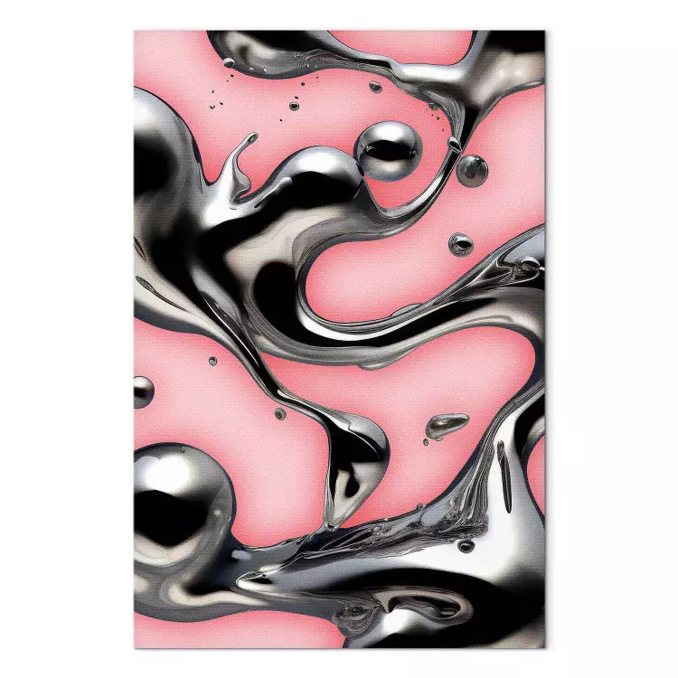 Liquid Metal - Abstract Silver Forms on Pink-Colored Background