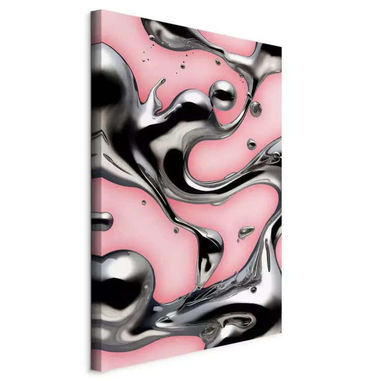 Liquid Metal - Abstract Silver Forms on Pink-Colored Background