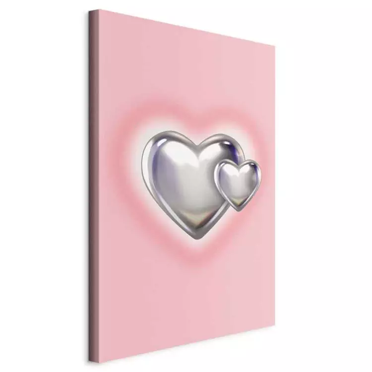 Metallic Hearts - Silver Shapes on Subtle Pink Background