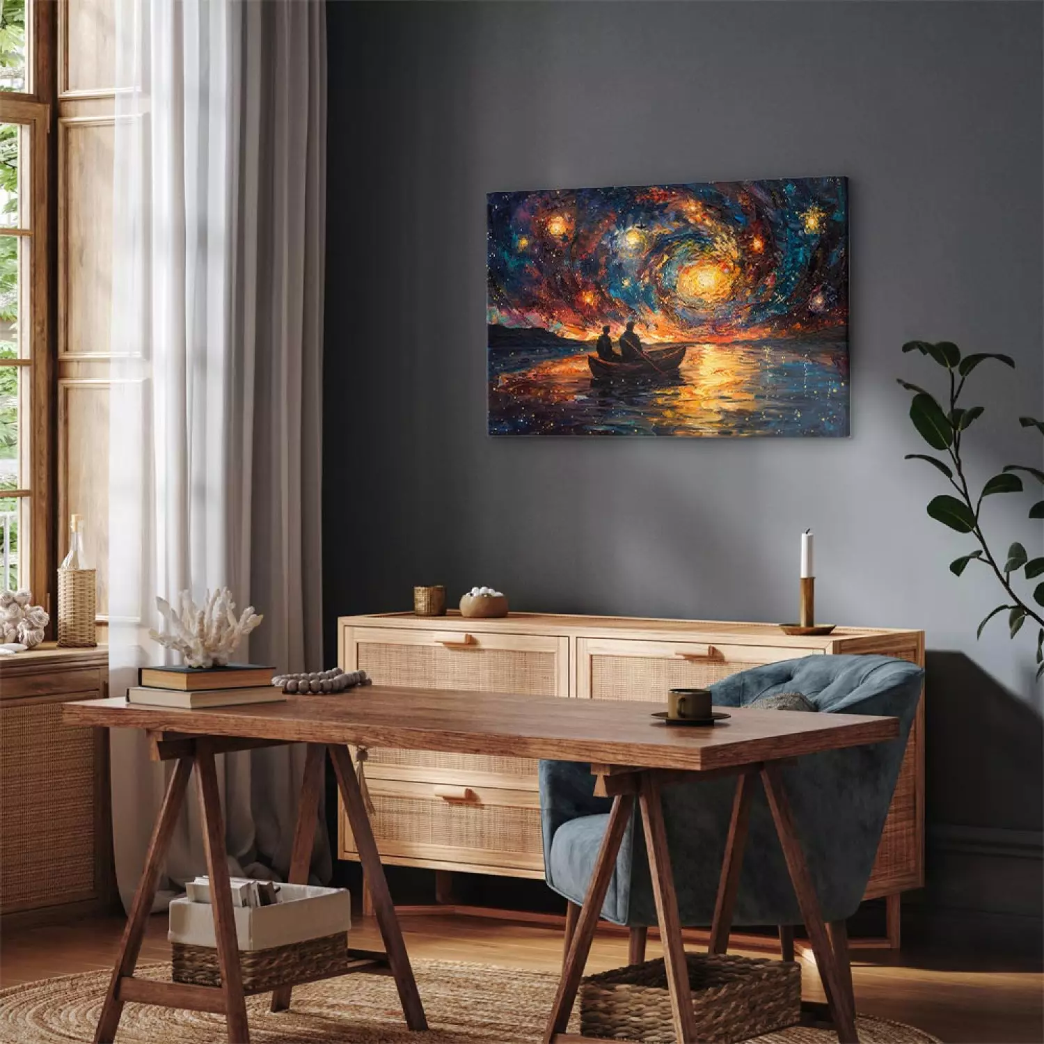 Canvas Print Starry Imagery - Night Cruise Inspired by Van Gogh's Art