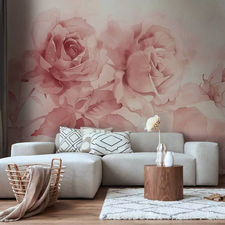Wall Mural Pink Watercolors - romantic compositions of roses in delicate  tones - bimago