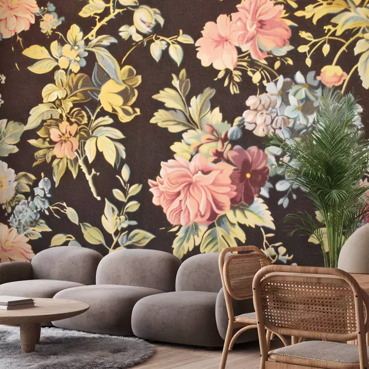 Vintage Flowers - classic compositions of plants on a brown background