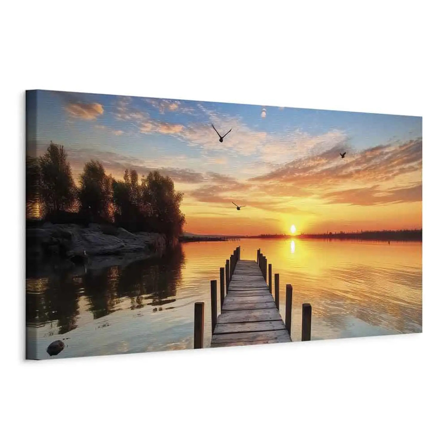 Artley Prints - Night Fall Pink Blossom Tree Lake Canvas Wall Art Prints Home Office Bedroom Star Scenary Pictures Decoration 60 X 40cm (24 X 16 Inches) A2 - View #10