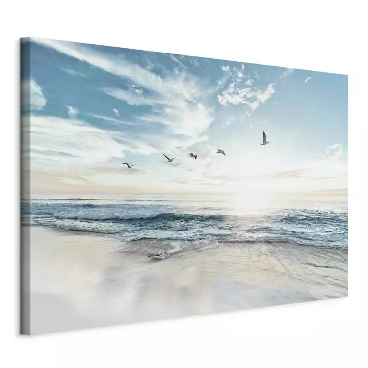 Morning by the Sea - Waves Crashing on Shore and Birds against the Sky