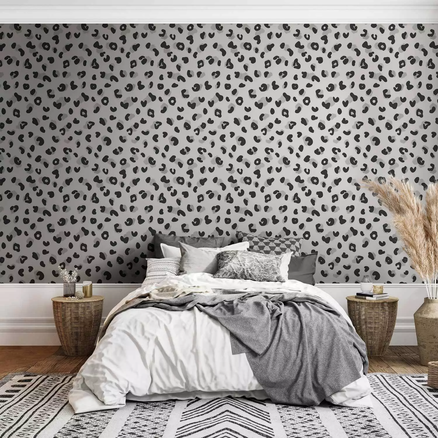 Modern Wallpaper Panther Spots - stylized pattern in black and gray tones