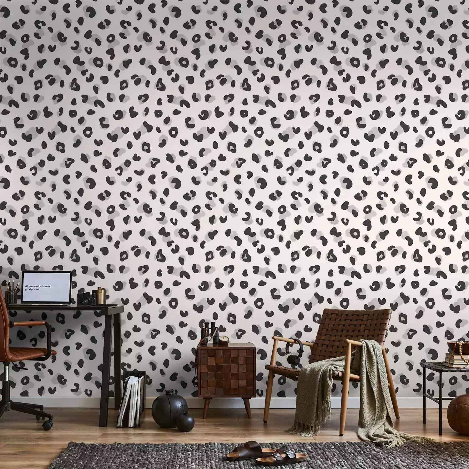 Modern Wallpaper Panther Spots - stylized pattern in black and gray tones