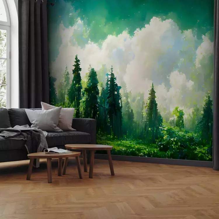 Forest Landscape - Intense Green Trees and Clouds in the Background