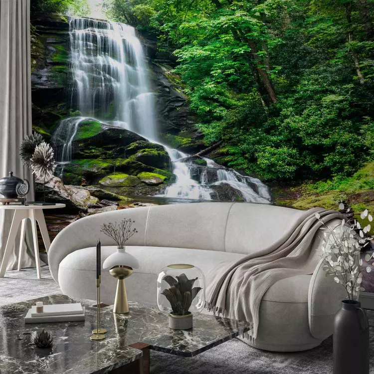 Nature's Serenity - Tranquil Scene with Waterfall in Dense Forest