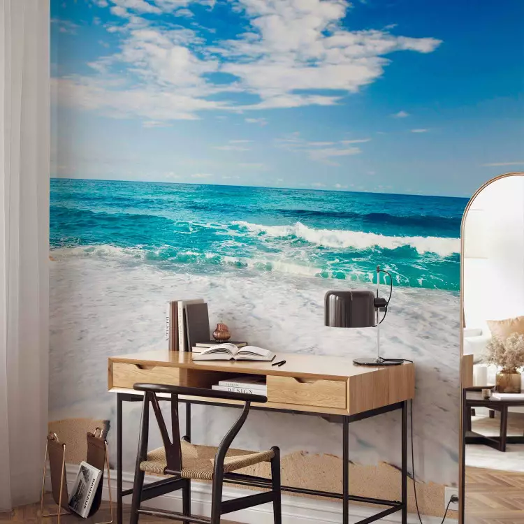 Sea Breeze - Waves on a Sandy Beach under a Blue Sky