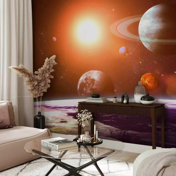 Cosmic Odyssey - Planets of the Solar System and Rising Sun