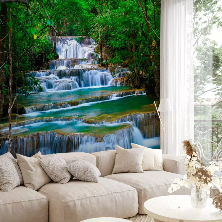 Green Cascades - Waterfall in the Heart of a Tropical Forest with Lush Vegetation