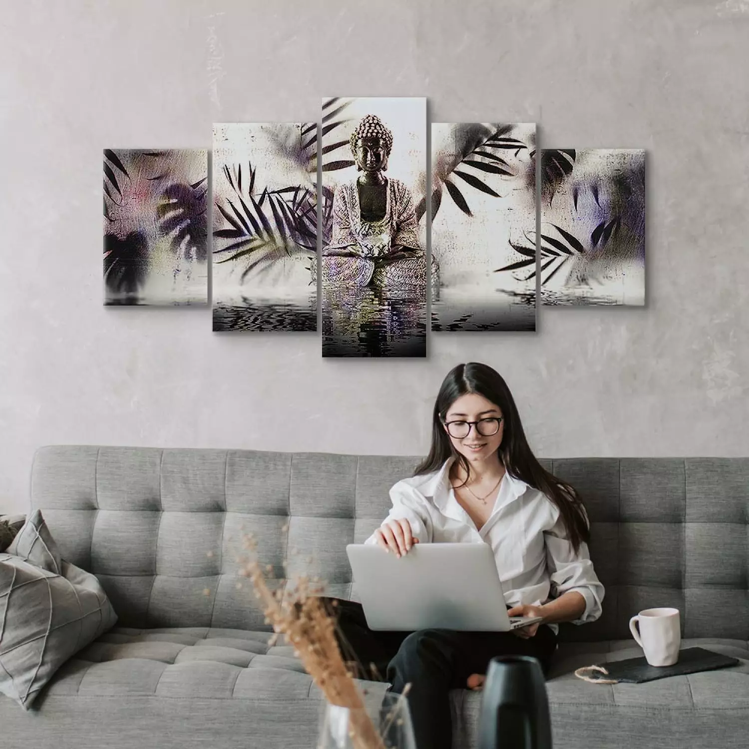 Canvas Art Print Grunge Buddha (5-piece) Wide - Second Variant