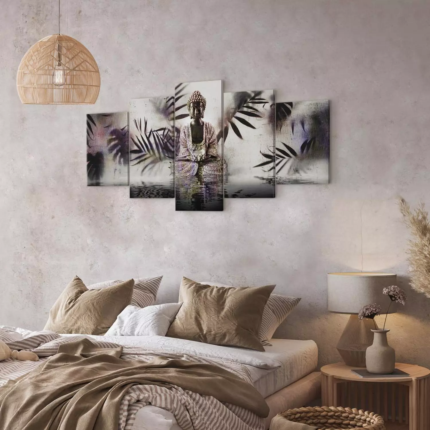 Canvas Art Print Grunge Buddha (5-piece) Wide - Second Variant