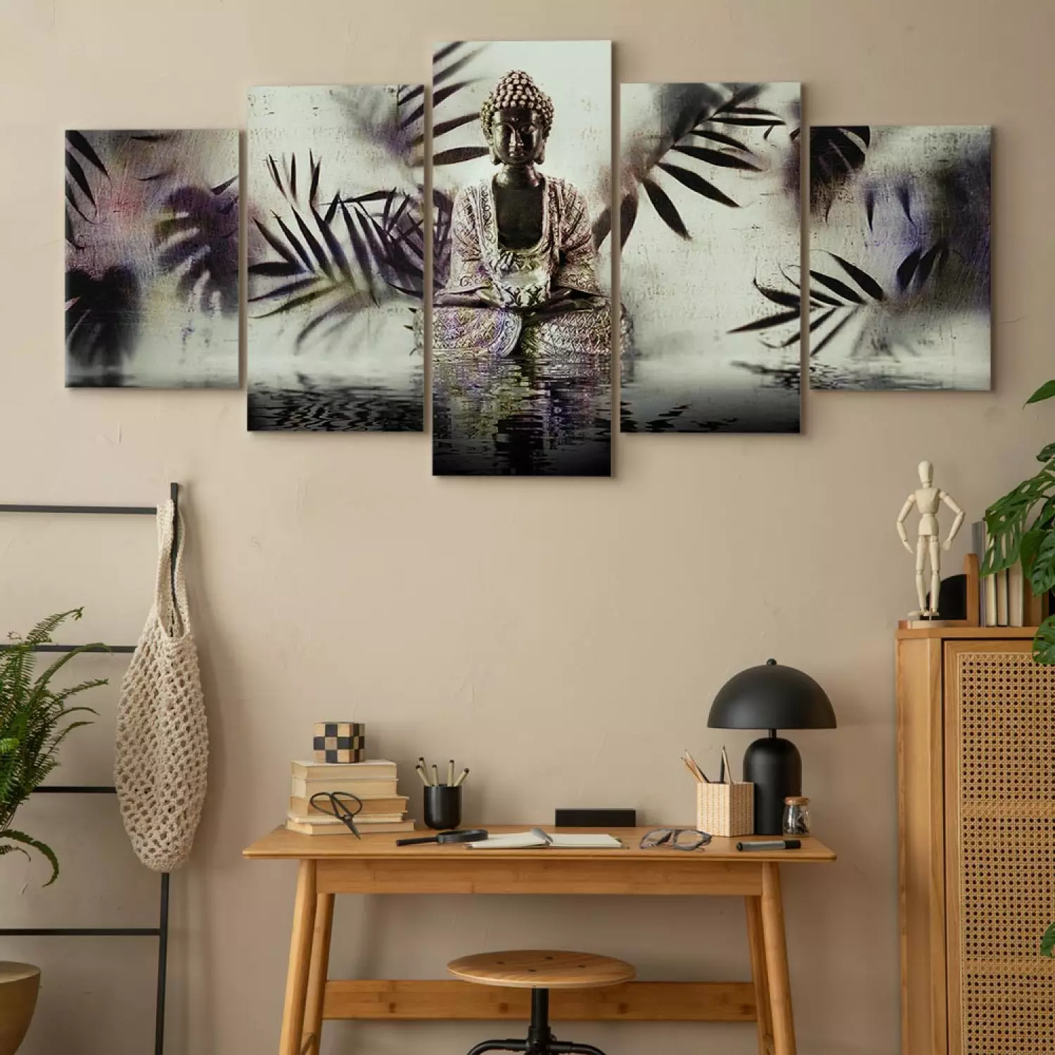 Canvas Art Print Grunge Buddha (5-piece) Wide - Second Variant