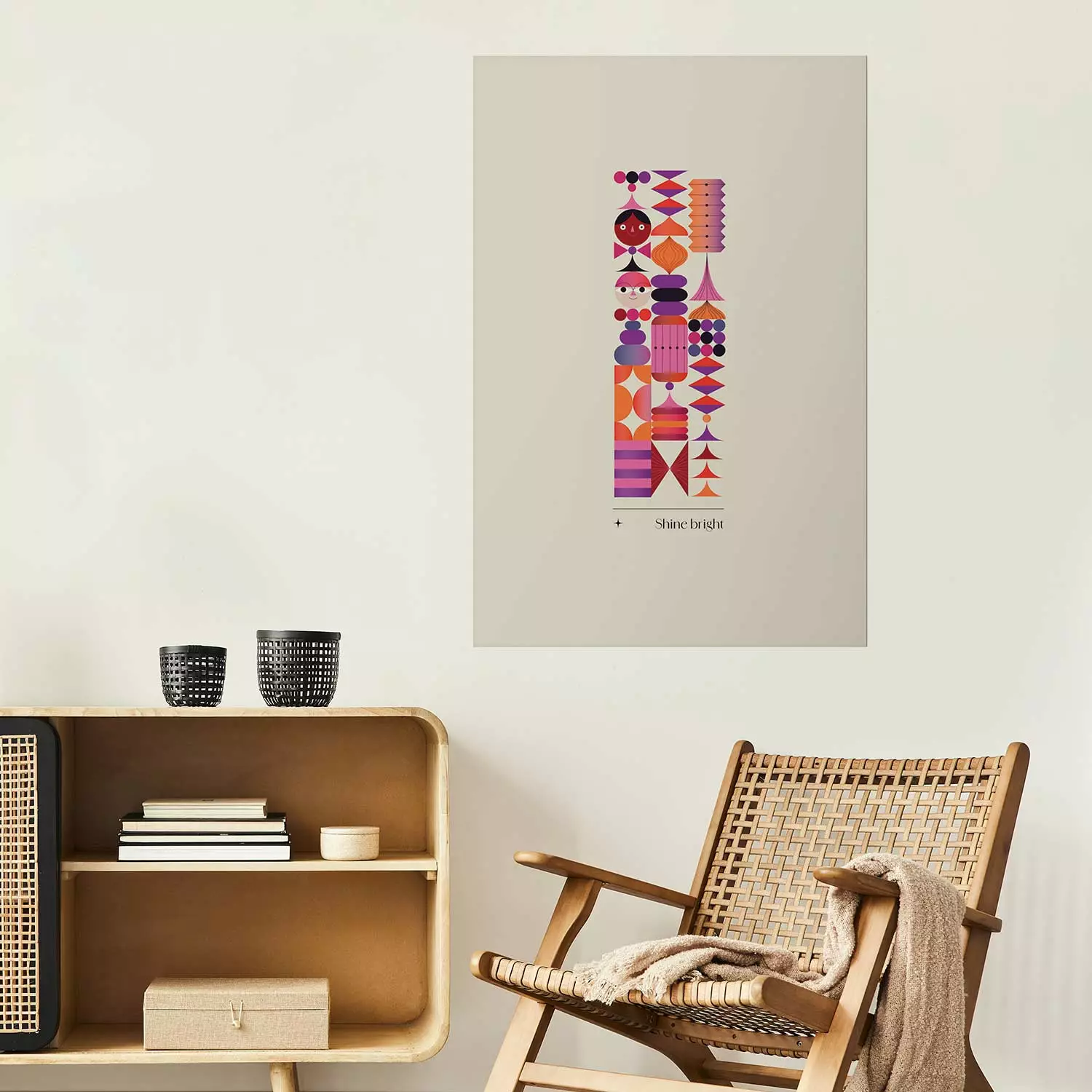 Poster Shine Bright - Abstract Composition of Geometric Shapes in Shades of Purple and Orange