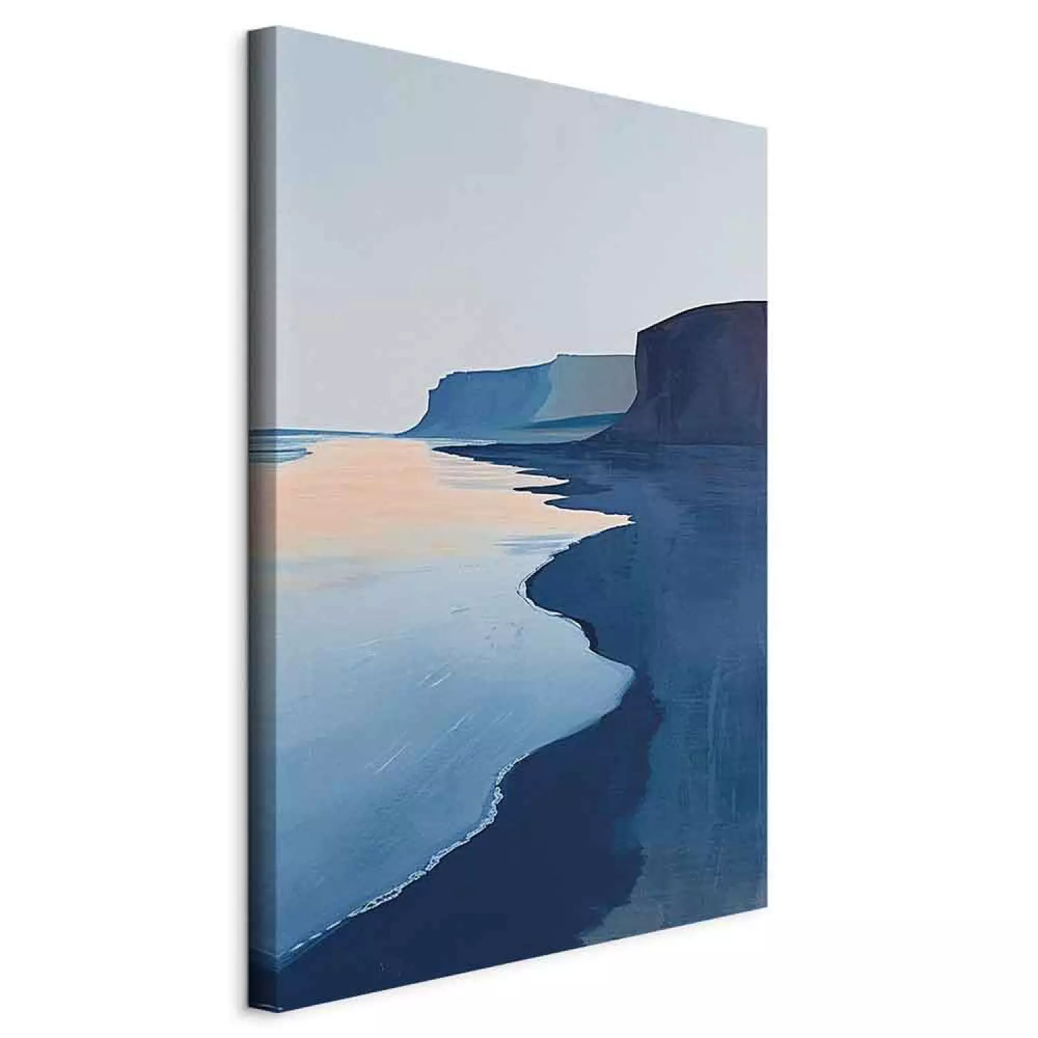 Canvas Art Print Sea Cliffs - Calm Beach with Dark Rocks at Sunrise
