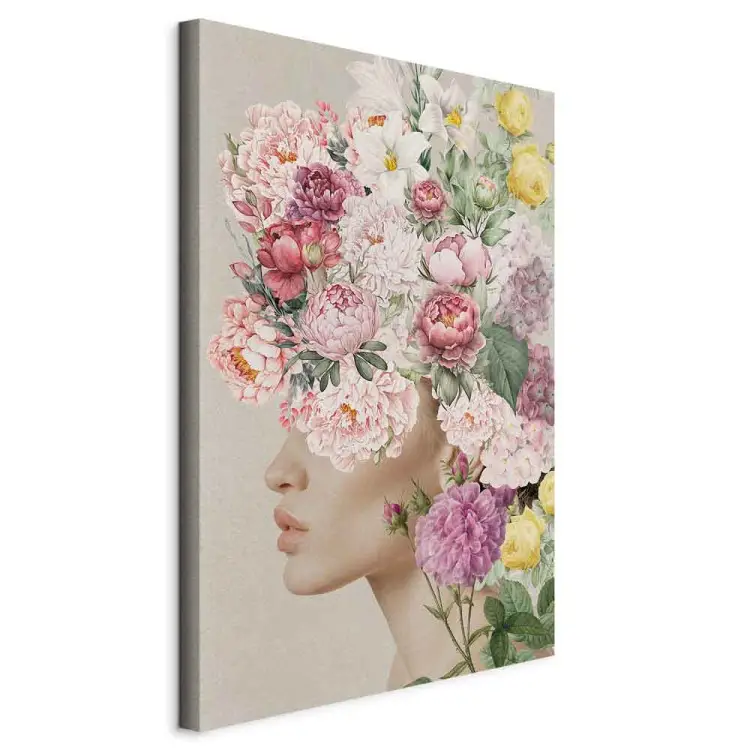 Floral Crown - Woman in Profile with Rich Floral Arrangement on Head