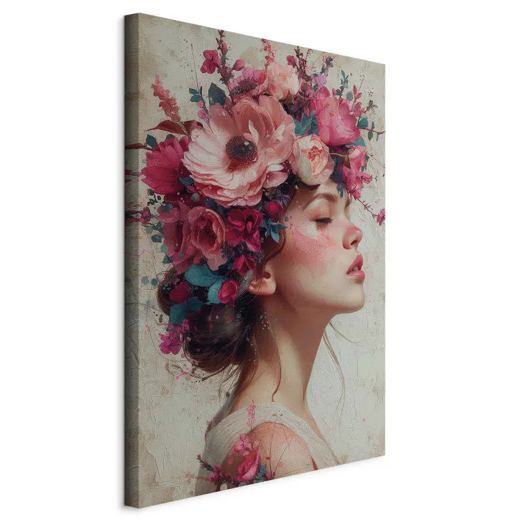 Rosy Dream - Profile of a Woman with a Lush Bouquet of Flowers on Her Head