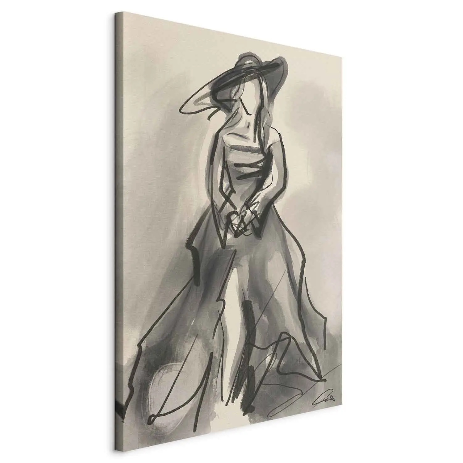 Large canvas print Hat and Dress - Minimalist Sketch of Woman in Black
